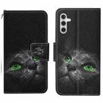 For Samsung Galaxy S25+ 5G Colored Drawing Pattern Leather Phone Case(Black Cat)