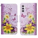 For Samsung Galaxy S25+ 5G Colored Drawing Pattern Leather Phone Case(Yellow Flower Butterfly)