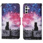 For Samsung Galaxy S25+ 5G Colored Drawing Pattern Leather Phone Case(Star Sky Cat)