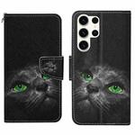 For Samsung Galaxy S25 Ultra 5G Colored Drawing Pattern Leather Phone Case(Black Cat)