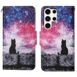 For Samsung Galaxy S25 Ultra 5G Colored Drawing Pattern Leather Phone Case(Star Sky Cat)