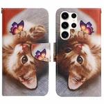 For Samsung Galaxy S25 Ultra 5G Colored Drawing Pattern Leather Phone Case(Butterfly Cat)
