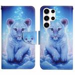 For Samsung Galaxy S25 Ultra 5G Colored Drawing Pattern Leather Phone Case(Little Leopard)