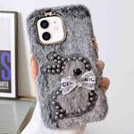 For iPhone 11 Pearl Rabbit Plush TPU Phone Case(Grey)