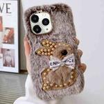 For iPhone 11 Pro Max Pearl Rabbit Plush TPU Phone Case(Brown)