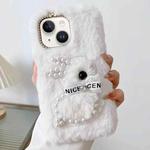 For iPhone 13 Pearl Rabbit Plush TPU Phone Case(White)