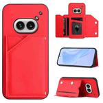 For Nothing Phone 2a Skin Feel Four Card Slots Phone Case with Wrist Strap(Red)