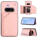 For Nothing Phone 3a Skin Feel Four Card Slots Phone Case with Wrist Strap(Pink)