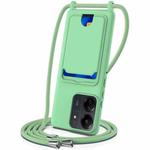 For Redmi 13C 4G / 5G / 13R 5G Integrated Card Bag Solid Color Liquid Silicone Phone Case with Lanyard(Green)