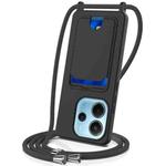 For Redmi Note 14 4G 163.25mm Integrated Card Bag Solid Color Liquid Silicone Phone Case with Lanyard(Black)