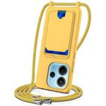 For Redmi Note 14 4G 163.25mm Integrated Card Bag Solid Color Liquid Silicone Phone Case with Lanyard(Yellow)