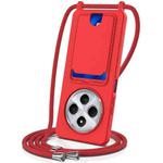 For Redmi 14C 4G / 14R 5G / A4 5G Integrated Card Bag Solid Color Liquid Silicone Phone Case with Lanyard(Red)