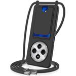 For Redmi 14C 4G / 14R 5G / A4 5G Integrated Card Bag Solid Color Liquid Silicone Phone Case with Lanyard(Black)