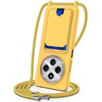 For Redmi 14C 4G / 14R 5G / A4 5G Integrated Card Bag Solid Color Liquid Silicone Phone Case with Lanyard(Yellow)