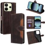 For Redmi Note 14 4G 163.25mm Skin Feel Magnetic Buckle Leather Phone Case(Brown)