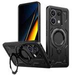 For Xiaomi Poco X6 PC Hybrid TPU Armor MagSafe Ring Holder Phone Case(Black)
