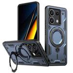 For Xiaomi Poco X6 PC Hybrid TPU Armor MagSafe Ring Holder Phone Case(Blue)