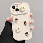 For iPhone 15 Briquettes Sliding Camshield 3D Coffee TPU Phone Case(Beige White)