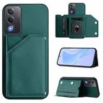 For OPPO A3 Pro Global Skin Feel Four Card Slots Phone Case with Wrist Strap(Green)