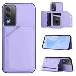 For OPPO A3 Pro Global Skin Feel Four Card Slots Phone Case with Wrist Strap(Purple)