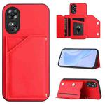 For OPPO A17 Skin Feel Four Card Slots Phone Case with Wrist Strap(Red)