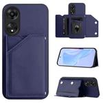 For OPPO A78 4G Global Skin Feel Four Card Slots Phone Case with Wrist Strap(Blue)