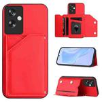 For OPPO A79 5G Global Skin Feel Four Card Slots Phone Case with Wrist Strap(Red)