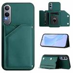 For OPPO K12X Skin Feel Four Card Slots Phone Case with Wrist Strap(Green)