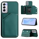 For OPPO Reno12 Global Skin Feel Four Card Slots Phone Case with Wrist Strap(Green)