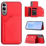 For OPPO K12 5G Skin Feel Four Card Slots Phone Case with Wrist Strap(Red)