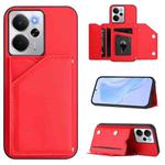 For Realme 14 Skin Feel Four Card Slots Phone Case with Wrist Strap(Red)