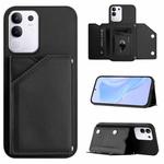 For vivo Y29 4G / T4x / Y300t Skin Feel Four Card Slots Phone Case with Wrist Strap(Black)