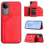 For vivo V50 / V50e Skin Feel Four Card Slots Phone Case with Wrist Strap(Red)