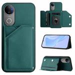 For vivo V50 / V50e Skin Feel Four Card Slots Phone Case with Wrist Strap(Green)