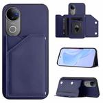 For vivo V50 / V50e Skin Feel Four Card Slots Phone Case with Wrist Strap(Blue)