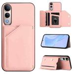 For vivo V50 Lite 4G Skin Feel Four Card Slots Phone Case with Wrist Strap(Pink)