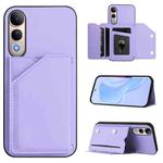 For vivo V50 Lite 4G Skin Feel Four Card Slots Phone Case with Wrist Strap(Purple)