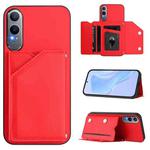 For OnePlus Nord CE4 Lite 5G Skin Feel Four Card Slots Phone Case with Wrist Strap(Red)