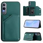 For OnePlus Nord CE4 Lite 5G Skin Feel Four Card Slots Phone Case with Wrist Strap(Green)