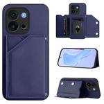 For OnePlus 13T Skin Feel Four Card Slots Phone Case with Wrist Strap(Blue)