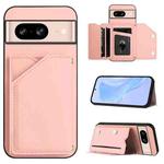 For Google Pixel 8 Skin Feel Four Card Slots Phone Case with Wrist Strap(Pink)