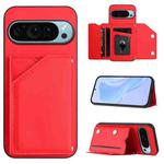 For Google Pixel 9 Skin Feel Four Card Slots Phone Case with Wrist Strap(Red)