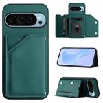 For Google Pixel 9 Skin Feel Four Card Slots Phone Case with Wrist Strap(Green)