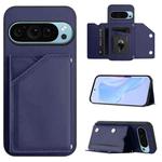 For Google Pixel 9 Pro Skin Feel Four Card Slots Phone Case with Wrist Strap(Blue)