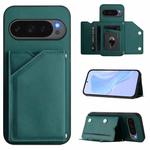 For Google Pixel 10 Pro XL Skin Feel Four Card Slots Phone Case with Wrist Strap(Green)