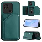 For Redmi 10C Skin Feel Four Card Slots Phone Case with Wrist Strap(Green)