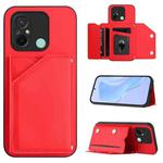 For Redmi 12C / 11A Skin Feel Four Card Slots Phone Case with Wrist Strap(Red)