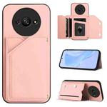 For Redmi A3 4G Global Skin Feel Four Card Slots Phone Case with Wrist Strap(Pink)