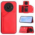 For Redmi A3 4G Global Skin Feel Four Card Slots Phone Case with Wrist Strap(Red)