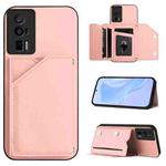 For Redmi K60 / 60 Pro Skin Feel Four Card Slots Phone Case with Wrist Strap(Pink)